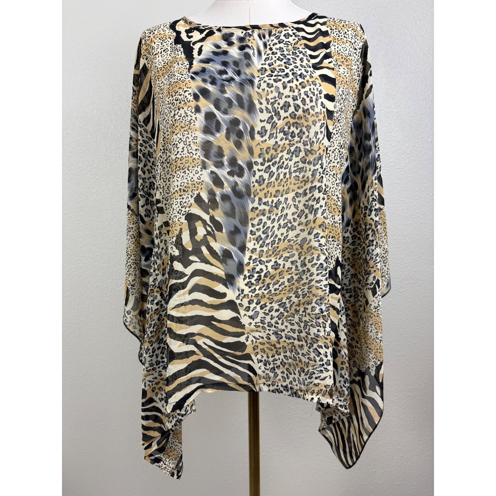 Women's Animal Print Poncho Top Batwing Kimono Blouse Leopard Zebra One Size
